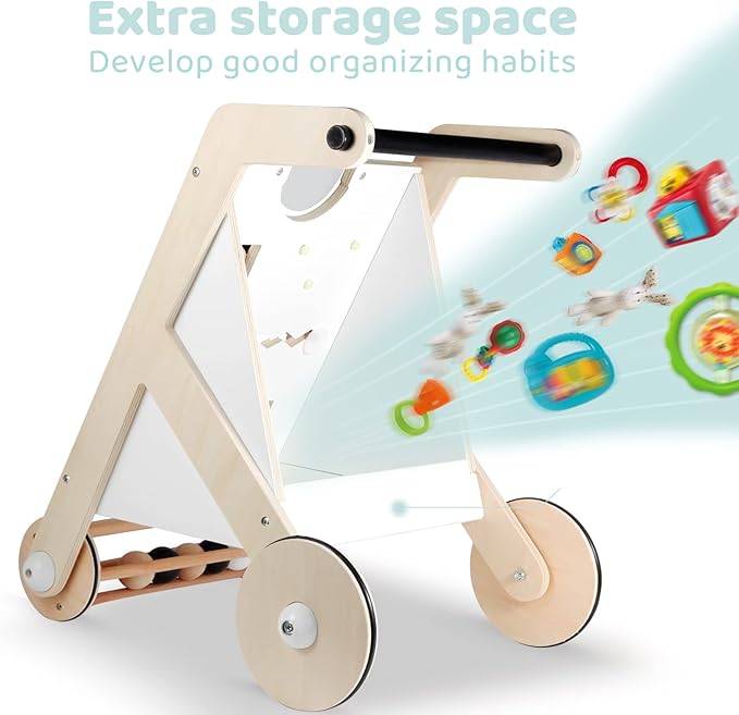 Beright Wooden Baby Walker with Roller, Push and Pull Learning Activity Walker, Multi-Functional Kidsβ Activity Toy, Multiple Activities Center, Develops Motor Skills & Stimulates Creativity, Natural
