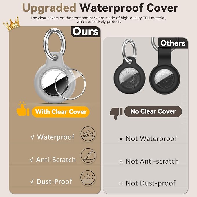 Upgrade Waterproof 2 Pack Airtags Holder with Apple Airtags Keychain, Hard PC Air Tag Case, Anti-Scratch & Shock Air tag Holder, Men's Women's Keyrings & Keychains-Black+Grey