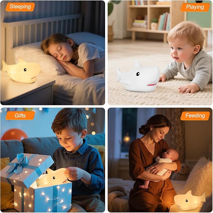 ZKLiLi Shark Night Light, Cute Silicon Night Light for Kids, Nightlight with Remote,Portable Recharge Nightlight for Kid Room,Funny Gifts Stuff for Boys Girls Baby