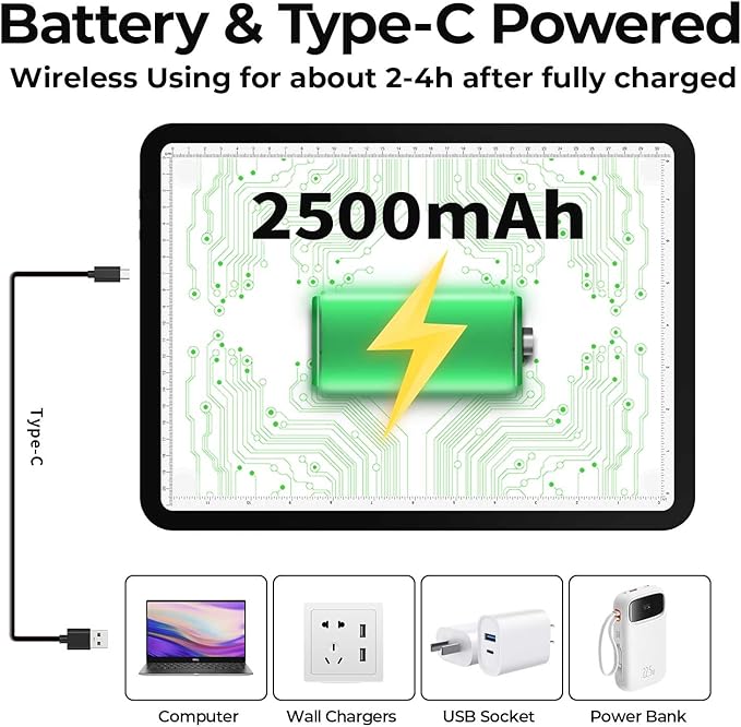 Zocelight Rechargeable A4 Light Pad with Built-in Stand,Super Bright Magnetic Light Table with Physical Buttons,Wireless Light Box for Tracing, Light Board for Diamond Painting,Sketching Weeding Vinyl