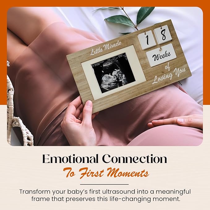 Brown Ultrasound Sonogram Picture Frame with Milestone Tracker – Elegant Wooden Keepsake for Expecting Parents – Nursery Décor Gift for New Moms – Countdown Tiles Included – 12" x 6" Design