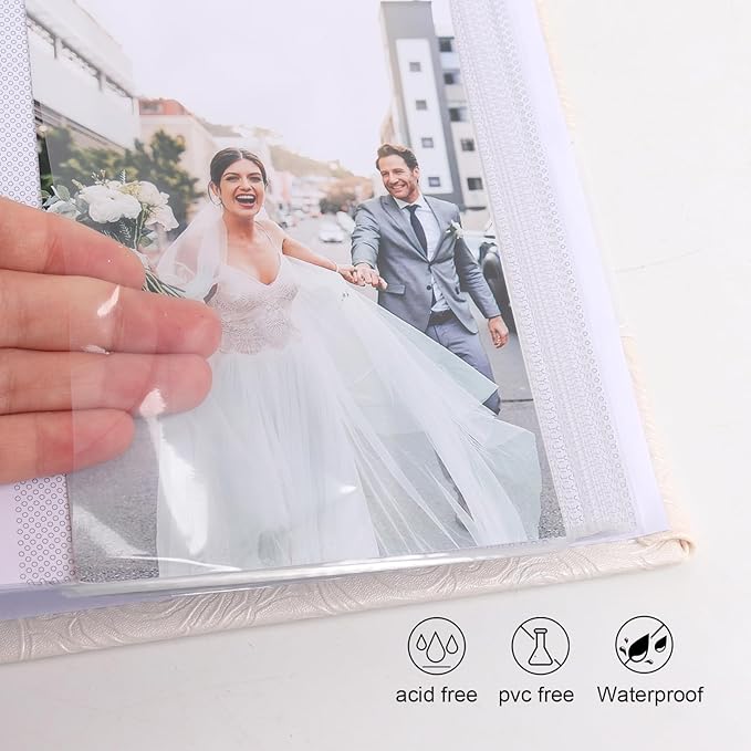 RECUTMS Photo Album 4x6 with Writing Space 100 Photos Photo Book, Leather Cover Picture Album with Memo Areas for Wedding Anniversary Family Baby Couple Valentines Graduation Travel (White)