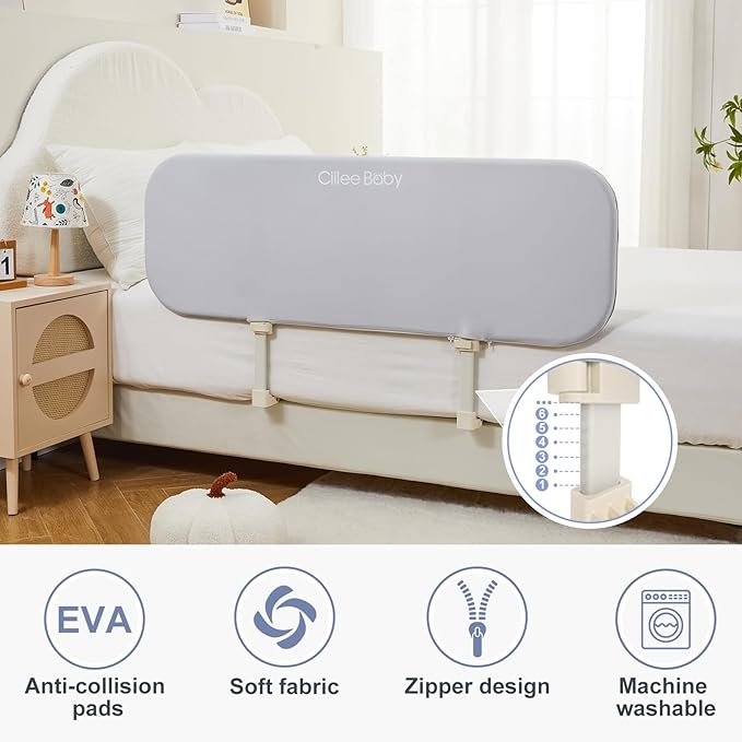 Ciilee Baby Bed Rail for Toddlers Portable Travel Kids Beds Guard Rails for Queen Bed Foldable Children Side Railing for Twin Beds Adjustable Bedrail Barandas para Camas de Niños(Grey,48in