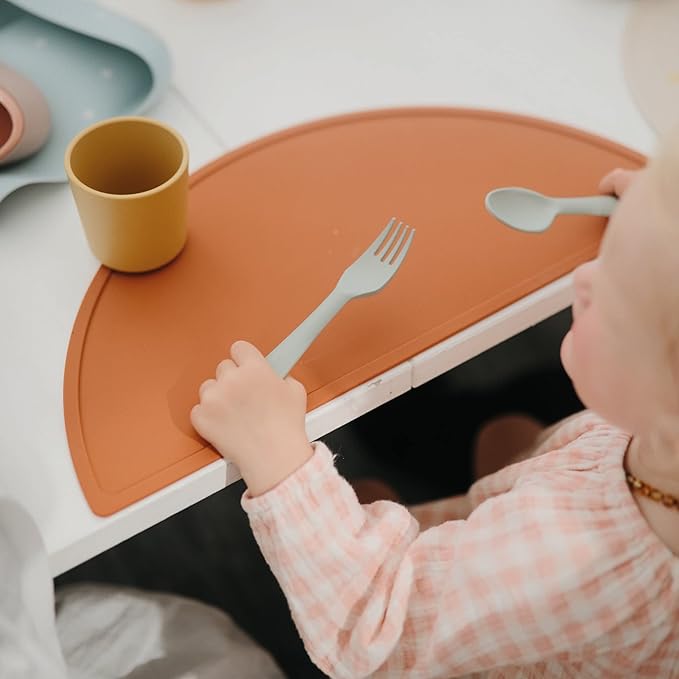 mushie Flatware Fork and Spoon Set For Kids | Made in Denmark (Sage)