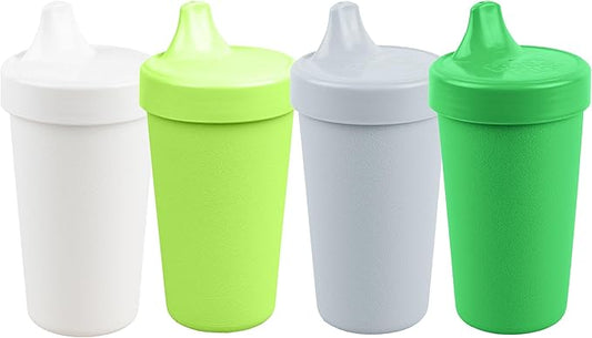 Re-Play Sippy Cups for Toddlers - 10 Oz. Reusable Spill Proof Cups for Kids, Dishwasher/Microwave Safe - Made in USA - Set of 4-3.13" x 6.25" - Modern Green