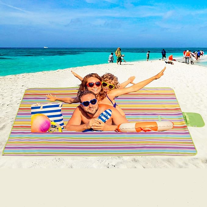 Beach Blanket Extra Large Picnic Blanket Outdoor Blanket Waterproof Sand Free Oversized Camping Mat Foldable Portable Handy Tote for Travel Sports Home Yoga Park Grass Lawn, 79"x57"