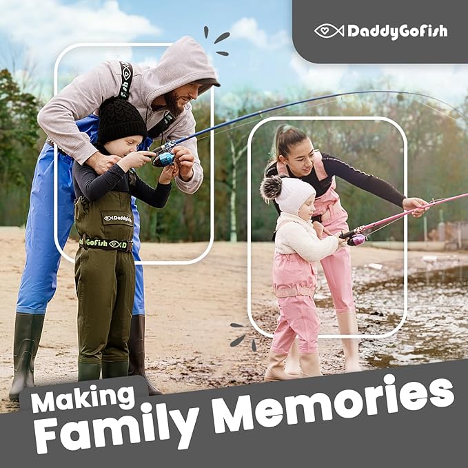 DaddyGoFish Kids Fishing Pole - Rod Reel Combo Tackle Box Starter Set - First Year Small Gear Kit for Boys Girls Toddler Youth Age Beginner Little Children