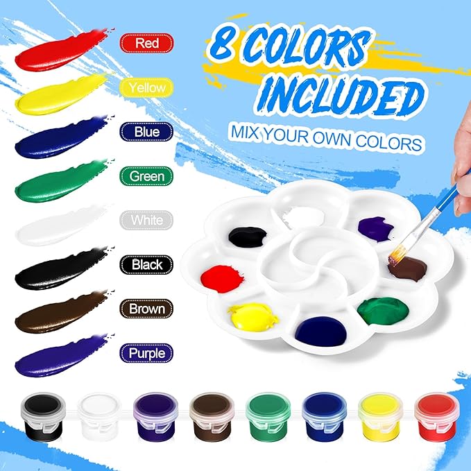 Fulmoon 24 Set Acrylic Paint Kits for Kids Adults Washable Mini Painting Kit Arts Crafts Party Favors Filled Strips Brushes Palettes Bulk for Classroom Home Kit Supplies (Fresh Color)