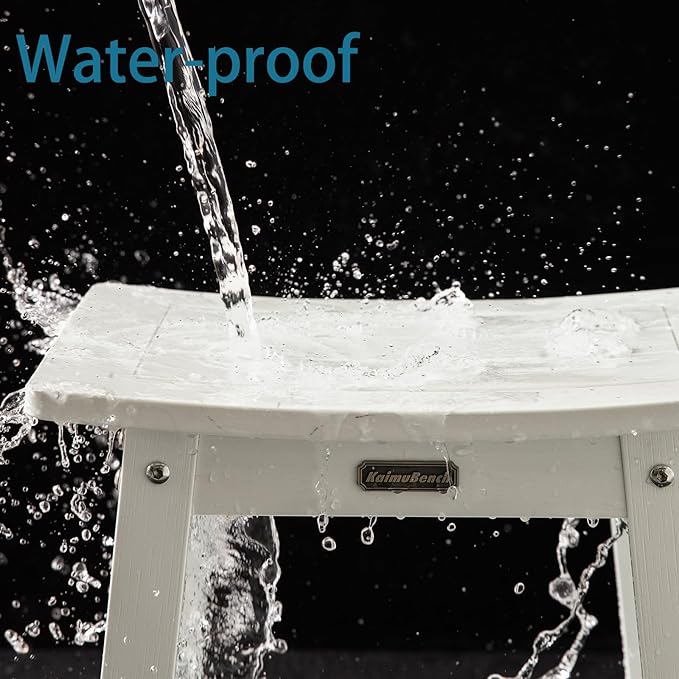 HDPS Shower Bench, White Plastic Shower Stool Seat for Shaving Legs, Spa Bath Seat, Heavy Duty Waterproof, Non-Slip, No Maintenance