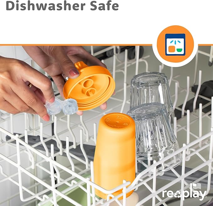 Re-Play Sippy Cups for Toddlers - 10 Oz. Reusable Spill Proof Cups for Kids, Dishwasher/Microwave Safe - Made in USA - Set of 4-3.13" x 6.25" - Citrus