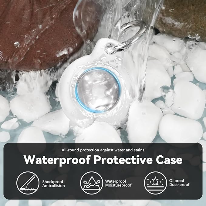 Upgrade Waterproof Airtags Holder with Apple Airtags Keychain, Hard PC Air Tag Case, Anti-Scratch & Shock Air tag Holder,Men's Women's Keyrings & Keychains, for Dog,Car Key,Luggage -White