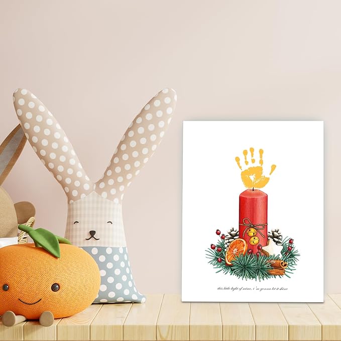 SHLINCO Handprint Keepsake DIY Kit, Baby's First Holiday Keepsake, Candle Winter Decoration, Kids Family Footprint Art, 7.8x9.8 Inch Canvas, Suitable for Desktop Wall Ornaments