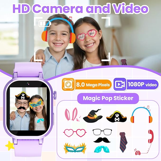 Waterproof Smart Watch for Kids Girls Ages 5-12 with 39 Games, HD Camera, Video, Music, Habit Tracking, Alarm, Pedometer, Kids Smart Watch Chrismars Birthday Gift for Girls Age 5 6 7 8(Purple)