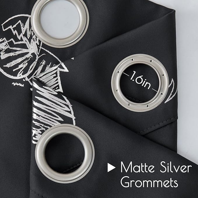 Vangao Kids Curtains Black Blackout Dinosaur Curtains for Boys Kids Nursery Girls Room Silver Dino Foil Print Thermal Insulated Drapes Grommet Top Window Treatments 63 Inches Length 2 Panels