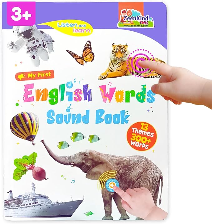 ZeenKind English Learning Talking Book for Kids 2 3 4 5 6 Years Old, 300+ Words Interactive Audio Sound Books for Toddlers, Early Learning Educational Electronic Musical Toy