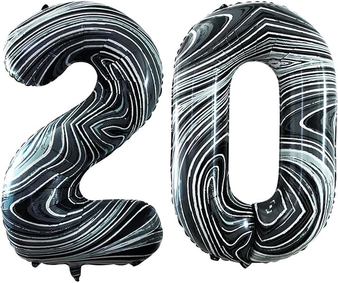 GOER Number 20 Balloons for 20th Birthday Party Decorations,42 Inch Jumbo Foil Helium Balloons for 20th Anniversary (Marble Black)