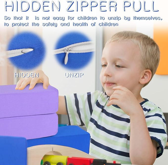 Toddler Foam Buliding Blocks - 12 Piece Fabric Covered 9x4x3inch Stacking Block Sets - Colourful Soft Play Set for Kids Idea for Building and Throwing Fun