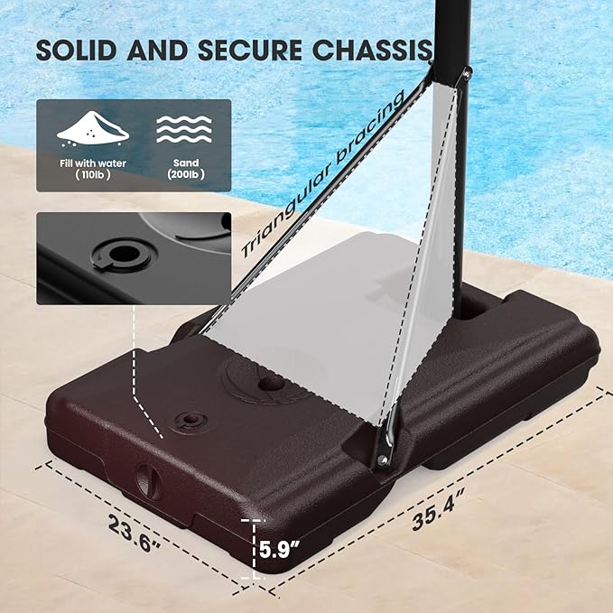 IGL Portable Basketball Hoop, 5.6-10FT Adjustable Basketball Goal System, 44 Inch Outdoor Basketball Hoop & Goals for Kids, Youth, and Adults in The Backyard, Driveway with PC Backboard