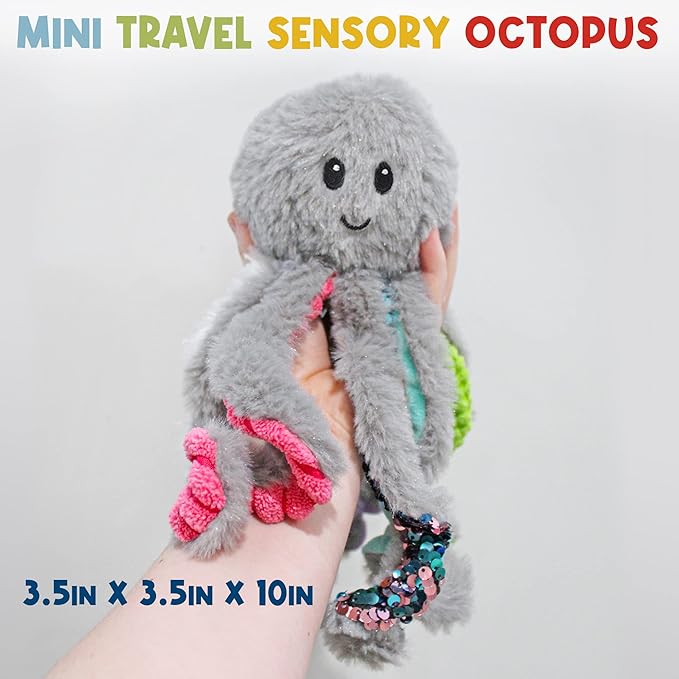 Mini Sensory Octopus Plush Toy, Travel-Size Fidget Plush for Special Needs and Sensory Fun