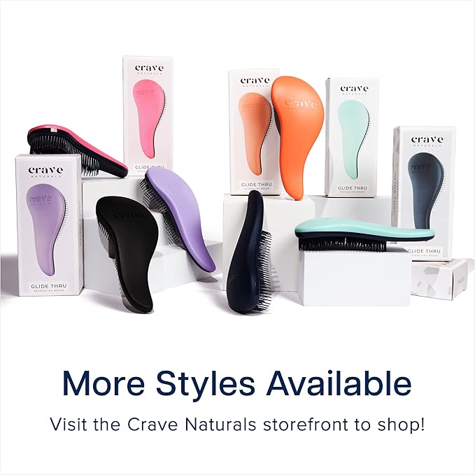 Crave Naturals Glide Thru Detangler Brush - Curly Hair Brush for Women and Kids - Wet and Dry Comb for Adults - Soft Flexible Bristles for Gentle Use - Styling Tool for Curls - Blue Cheetah