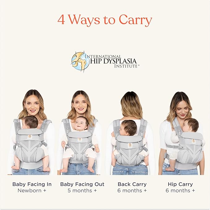 Ergobaby Omni Classic Baby Carrier Newborn to Toddler - Breathable Baby Carriers for Summer - All-Position Carrier with Lumbar Support (7-45 Pounds), Mesh, Pearl Grey