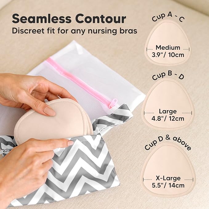 14-Pack Organic Nursing Pads - Washable Breast Pads for Breastfeeding, Nursing Bra Nipple Pads for Breastfeeding, Pumping Bra Reusable Breast Pad, Maternity Breastfeeding Bra Pad (Bare Beige, L 4.8")