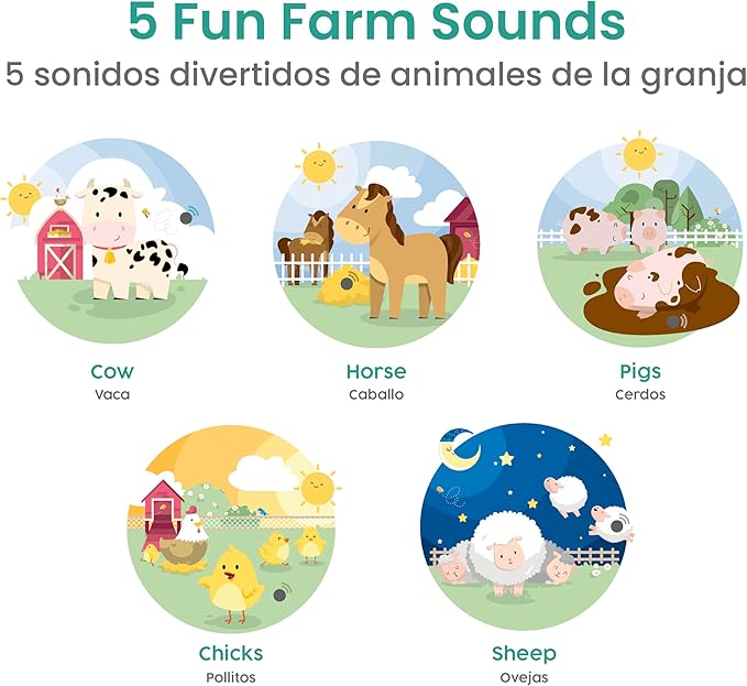 Binibi Spanish Books for Babies & Toddlers 1-3 La Granja Interactive Bilingual Sound Book with Farm Animal Sounds | Bilingual Children's Book | Spanish Learning for Kids | Libro en espaรฑol para bebรฉs