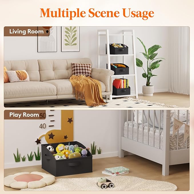 Lifewit Storage Baskets for Shelves, 6 Packs Non-woven Fabric Trapezoid Closet Organizer Bins with Handles, Foldable Clothing Containers Box for Clothes, Toy, Towel, Book, DVD, Hats, Small-Black