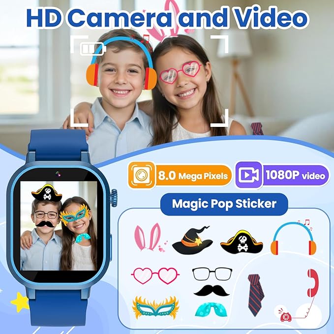 Waterproof Smart Watch for Kids Boys Ages 5-12 with 39 Games, HD Camera, Video, Music, Habit Tracking, Alarm, Pedometer, Kids Smart Watch Chrismars Birthday Gift for Boys Age 5 6 7 8(Blue)