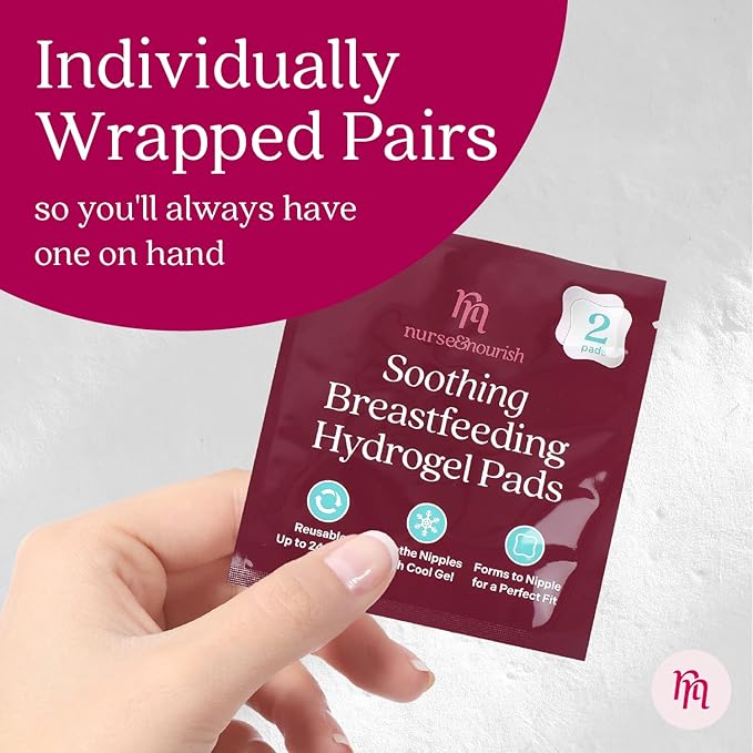Nurse & Nourish 8-Pack Hydrogel Pads for Breastfeeding Soreness Support - Reusable, Easy-Apply Adjustable Soothing Gel - Nipple Shields for Breastfeeding Newborn