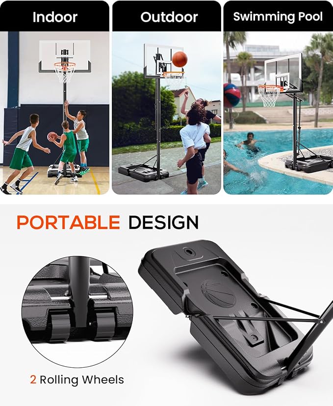 Mayfire Kids Basketball Hoop Adjustable Height 4-8.5 FT, Portable Basketball Goal System with 33'' Shatterproof Backboard for Kids Youth Teens in Driveway, Backyard, Outdoor Play