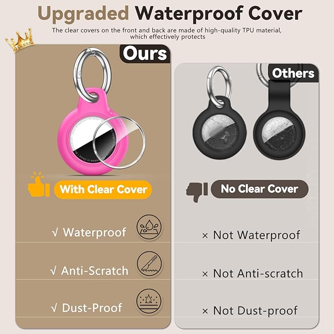 Upgrade Waterproof 4 Pack Airtags Holder with Apple Airtags Keychain, Hard PC Air Tag Case, Anti-Scratch & Shock Air tag Holder, Men's Women's Keyrings & Keychains -Rose Red+Pink+Purple+Dark Purple