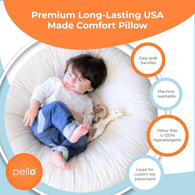 Pello Multi-Use Baby Floor Pillow, Play Mat & Lounger β Portable, Plush, Luxe Comfort for Infants & Kids β Soft Raised Sides for Support β 100% Cotton & Brushed Poly β Bailey