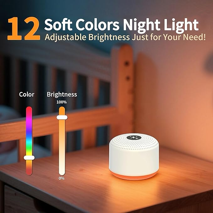 Soothing Sounds White Noise Machine Portable Sleep Machines with 30 Relaxing Sounds 12 Color Options 5 Adjustable Brightness 32 Volume Levels 4 Timer for Baby and Adult Perfect for Home Travel Office