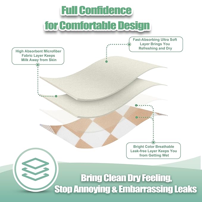 wegreeco Nursing Breast Pads (14 Pack) + Laundry Bag & Travel Storage Bag, 4.7 inch Option - Washable & Reusable Breastfeeding Nursing Pads (Light Coffee, Black Checkerboard, Large, Plain Shape)