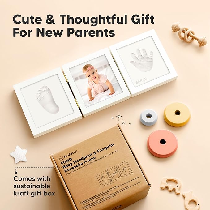Baby Shower Gifts for Boys, Girls - Baby Hand and Footprint Kit, Newborn Handprint Kit, Keepsake Photo Frame, Nursery Picture Frame, Gender-Neutral Newborn Keepsake Gifts (Alpine White)