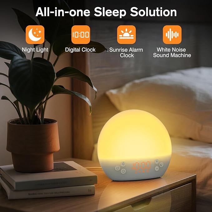 Sunrise Alarm Clock for Heavy Sleepers Adults,White Noise Sound Machine 30 Soothing Sounds, Dimmable Digital Clock&Night Light, Wake Up Light/Bedside Lamp/Alarm Clocks for Bedrooms,Ideal for Gift