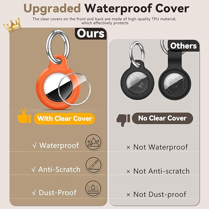 Upgrade Waterproof 2 Pack Airtags Holder with Apple Airtags Keychain, Hard PC Air Tag Case, Anti-Scratch & Shock Air tag Holder, Men's Women's Keyrings & Keychains -Black+Orange