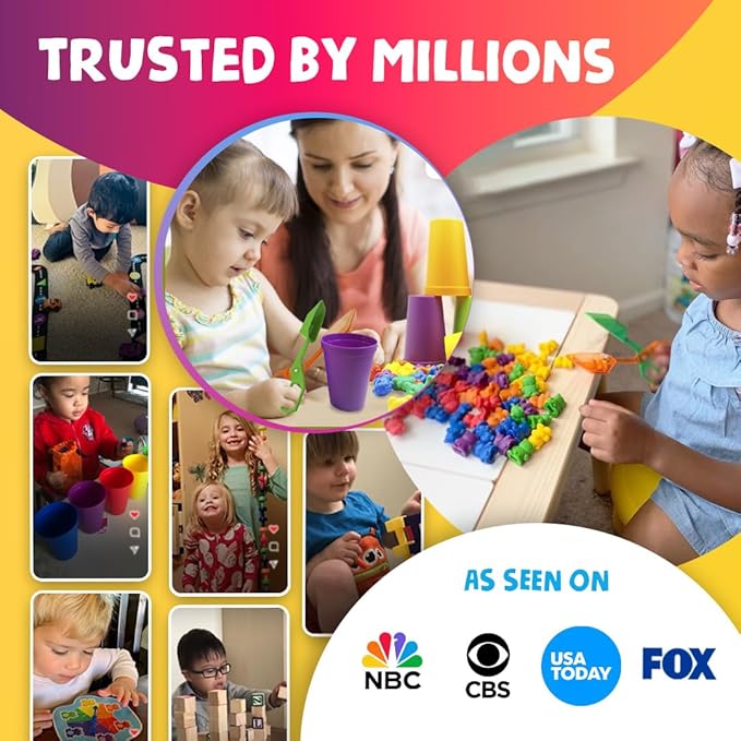 Skoolzy Counting Bears Set - 70 Pc Color Sorting Sensory Toys for Toddlers 3-4 - Montessori Toys for 3 Year Old - Autism Toys for Toddlers 3-4 - Color Sorting Toys for Toddlers Learning + Education