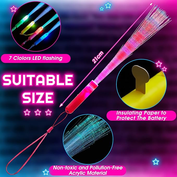 Skylety 36 Pcs Fiber Optic Wand, LED Fiber Optic Wand with 3 Light Modes, Glow Fibers Optics Sticks for Wedding Neon Party, New Year Party Favors, Bar Dj, Halloween, Christmas(Mixed Color)