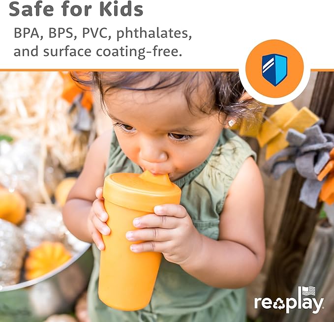 Re-Play Sippy Cups for Toddlers - 10 Oz. Reusable Spill Proof Cups for Kids, Dishwasher/Microwave Safe - Made in USA - Set of 3-3.13" x 6.25" - Berry