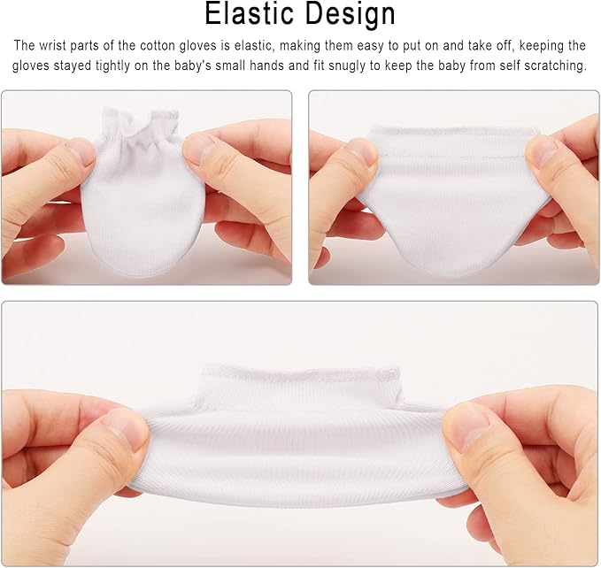 BQUBO Newborn Infant Toddler Mittens No Scratch Cotton Elastic Wrist Gloves Hypoallergenic for 0-6 Months Baby Boys Girls