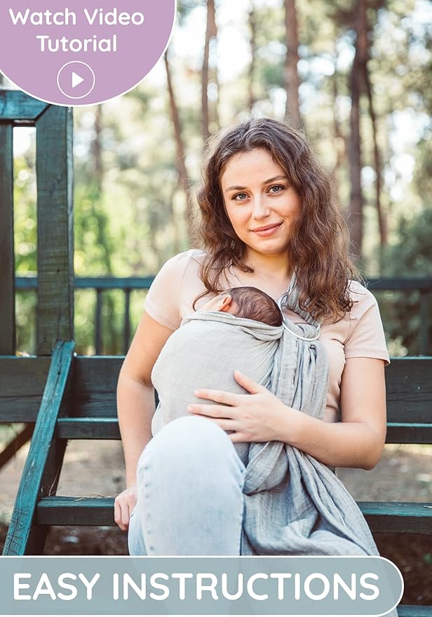 Ring Sling Baby Carrier – Breathable 100% Cotton Wrap for Infant Support, Baby Ring Sling – Grey Adjustable Muslin Fabric