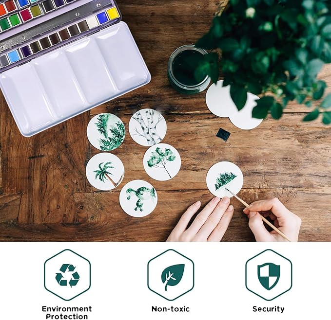 Watercolor Paint set, 36 Colors Premium Solid Watercolor Half Pans in Tin Box, 1 refillable Water Brush Pen, Art Pigment Kit Perfect for Artists Students Kids Beginners and Art Lovers