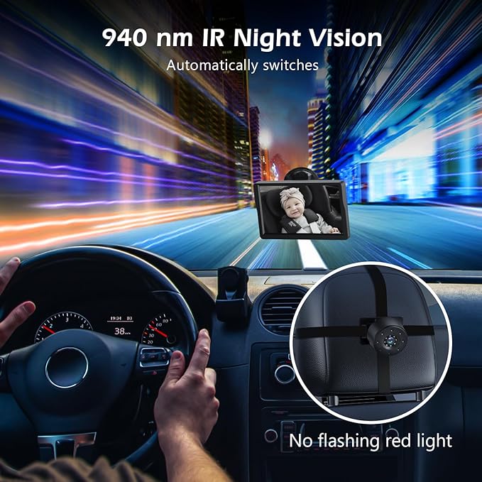 7" Baby Car Camera, FHD IR Night Vision Baby Car Mirror - IPS Display Rear Facing Monitor with 178° Wide Angle, Safe Driving for New Parents, Infants, Kids & Toddlers