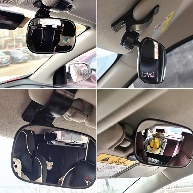 Car Interior Rearview Baby Mirror, Universal Wide Angle Convex Mirrors Clip On Mirror for Infant Toddler Child Backseat, 360° Freely Adjustable. (Black)