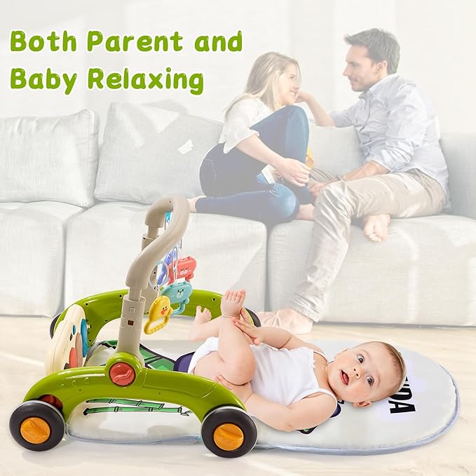 Baby Play Gym Walker Kick and Play Piano Gym Musical Tummy Time Mat for Boys Girls Infant Newborn Gifts (Panda Upgraded)
