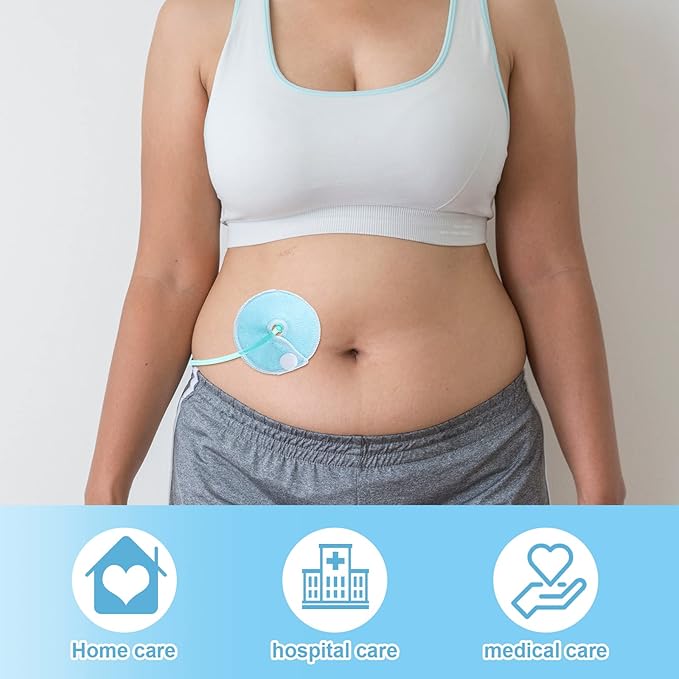 Tondiamo 28 Packs Soft g Tube Pads Holder Abdominal Feeding g Tube Button Cotton Pads Covers for Nursing Care(Light Blue)