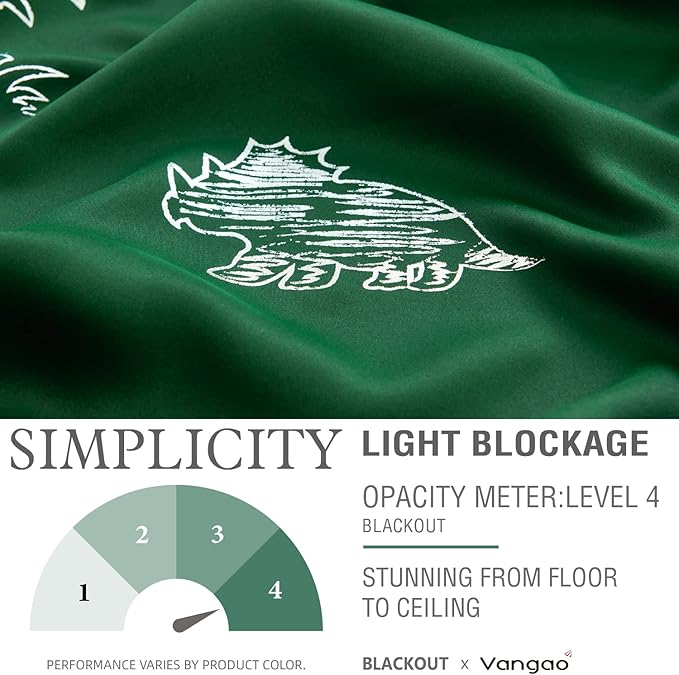 Vangao Kids Curtains Green Blackout Dinosaur Curtains for Boys Kids Nursery Girls Room Silver Dino Foil Print Thermal Insulated Drapes Grommet Top Window Treatments 84 Inches Length 2 Panels