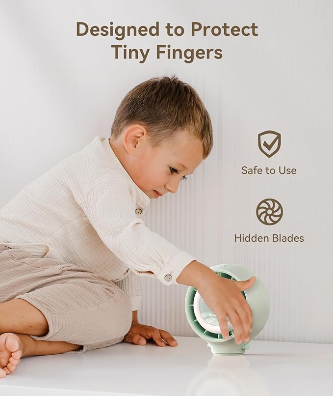 Dreamegg Portable Stroller Fan - 4000mAh Rechargeable Baby Stroller Fan With LED Display, Night Light, Hidden Blade, Detachable 4 Speed 360ยฐRotate, Handheld Cooling for Crib,Travel, Car Seat(Green)